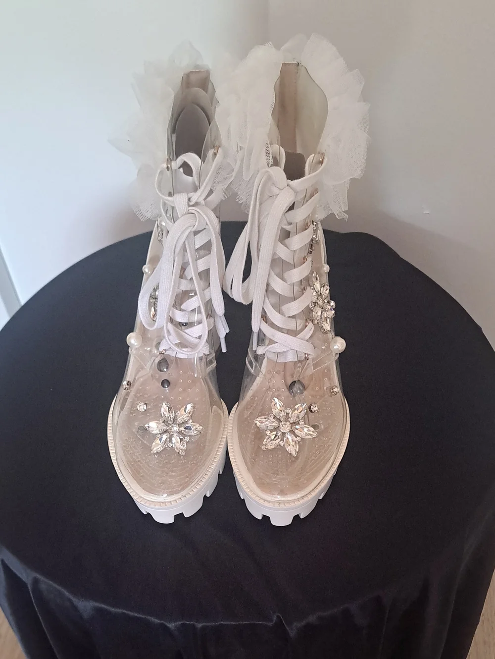 Devine Luz White Embellished Clear Beautiful Platform Heels